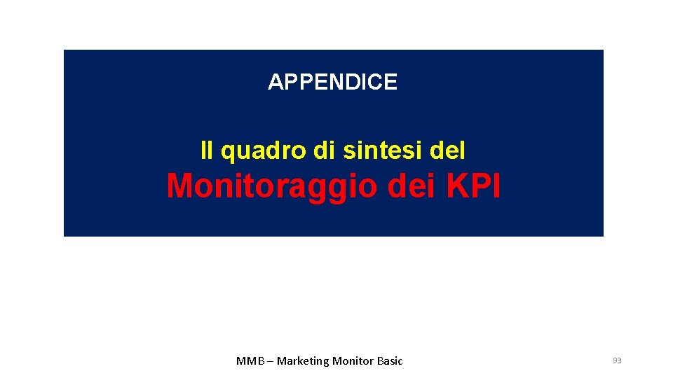 APPENDICE Il quadro di sintesi del Monitoraggio dei KPI MMB – Marketing Monitor Basic