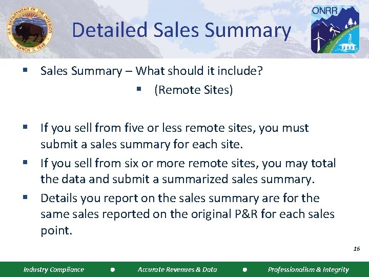 Detailed Sales Summary § Sales Summary – What should it include? § (Remote Sites)