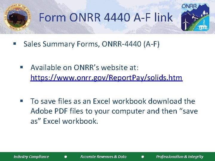 Form ONRR 4440 A-F link § Sales Summary Forms, ONRR-4440 (A-F) § Available on