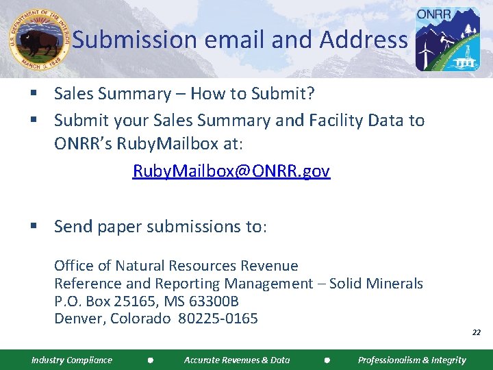 Submission email and Address § Sales Summary – How to Submit? § Submit your
