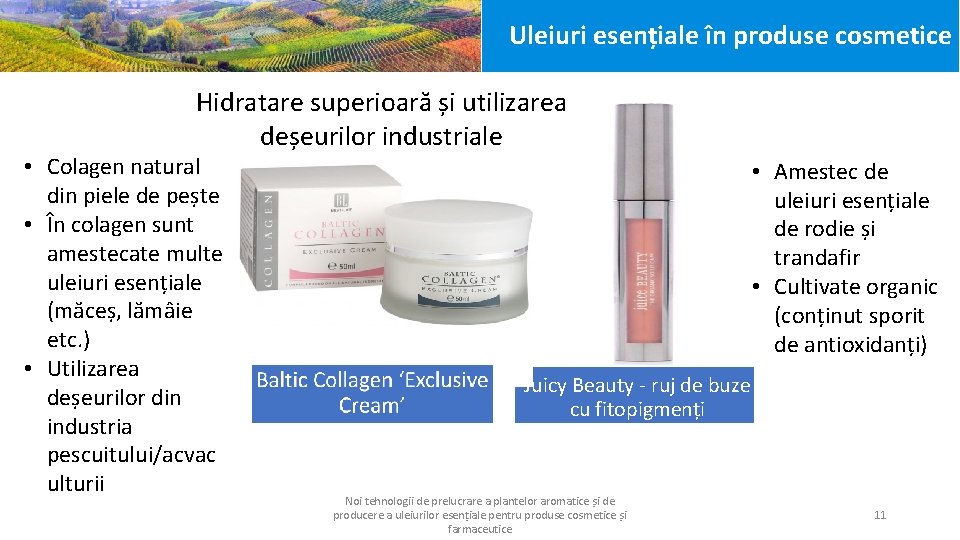 Uleiuri esențiale în produse cosmetice Hidratare superioară și utilizarea deșeurilor industriale • Colagen natural