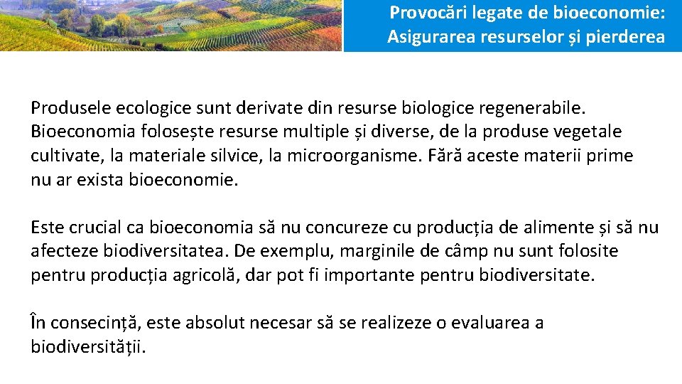 Provocări legate de bioeconomie: Asigurarea resurselor și pierderea biodiversității Produsele ecologice sunt derivate din