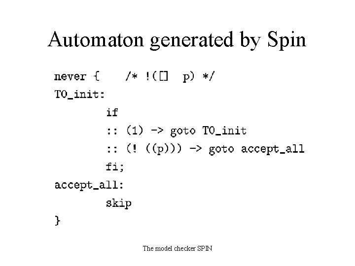 Automaton generated by Spin The model checker SPIN 