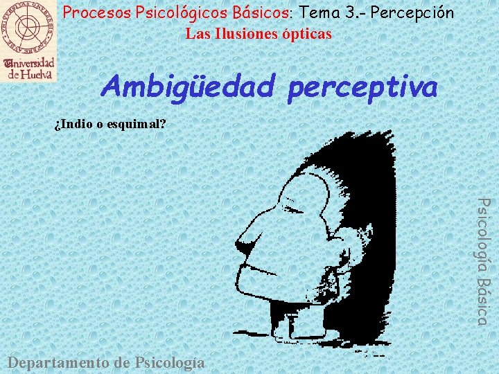 Procesos Psicológicos Básicos: Tema 3. - Percepción Las Ilusiones ópticas Ambigüedad perceptiva ¿Indio o