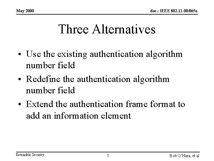 May 2000 doc. : IEEE 802. 11 -00/065 a Three Alternatives • Use the May 2000 doc. : IEEE 802. 11 -00/065 a Three Alternatives • Use the
