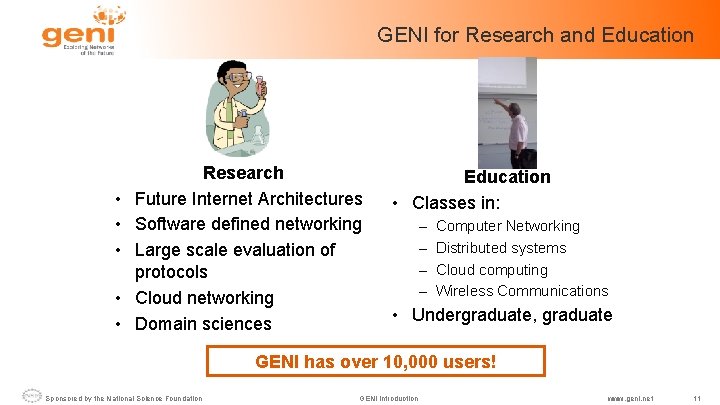 GENI for Research and Education • • • Research Future Internet Architectures Software defined