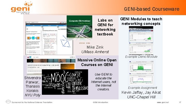 GENI-based Courseware Labs on GENI for networking textbook GENI Modules to teach networking concepts