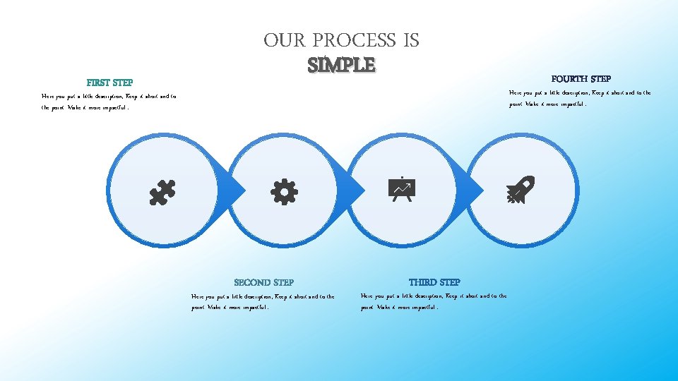 FIRST STEP OUR PROCESS IS SIMPLE Here you put a little description, Keep it