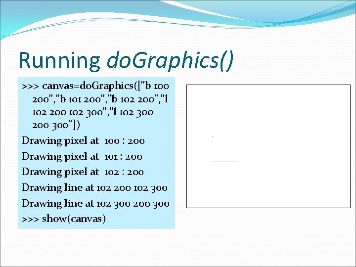 Running do. Graphics() >>> canvas=do. Graphics(["b 100 200", "b 101 200", "b 102 200",