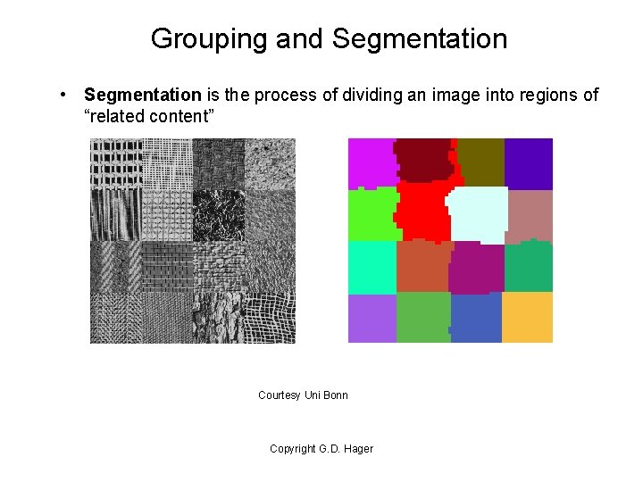 Grouping and Segmentation • Segmentation is the process of dividing an image into regions