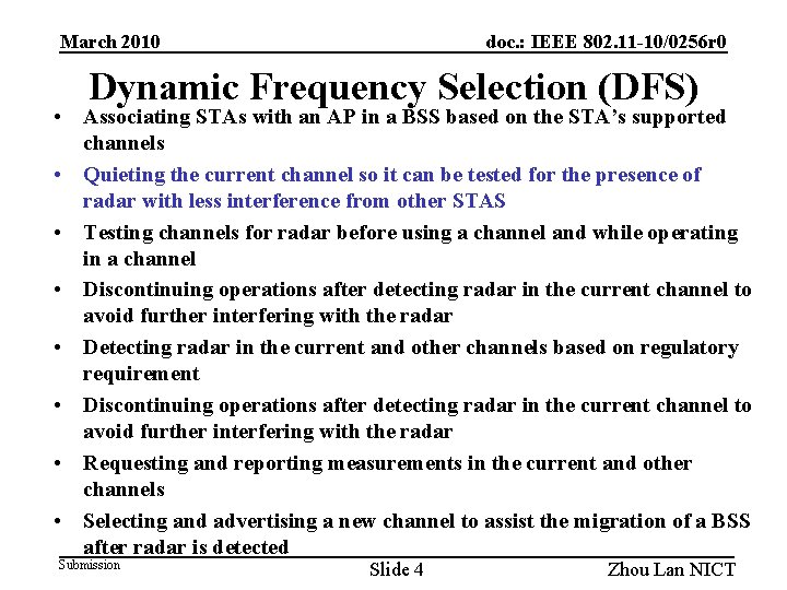 doc. : IEEE 802. 11 -10/0256 r 0 March 2010 Dynamic Frequency Selection (DFS)