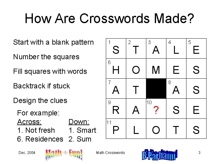 How Are Crosswords Made? Start with a blank pattern Number the squares 1 6