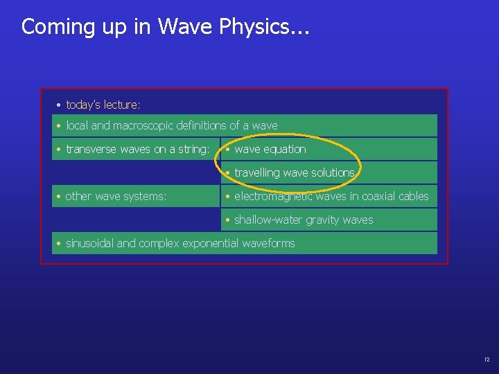 Coming up in Wave Physics. . . • today’s lecture: • local and macroscopic