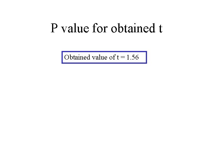 P value for obtained t Obtained value of t = 1. 56 