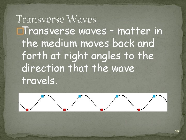 Transverse Waves �Transverse waves – matter in the medium moves back and forth at
