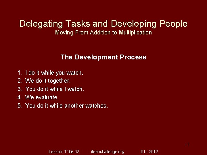 Delegating Tasks and Developing People Moving From Addition to Multiplication The Development Process 1.