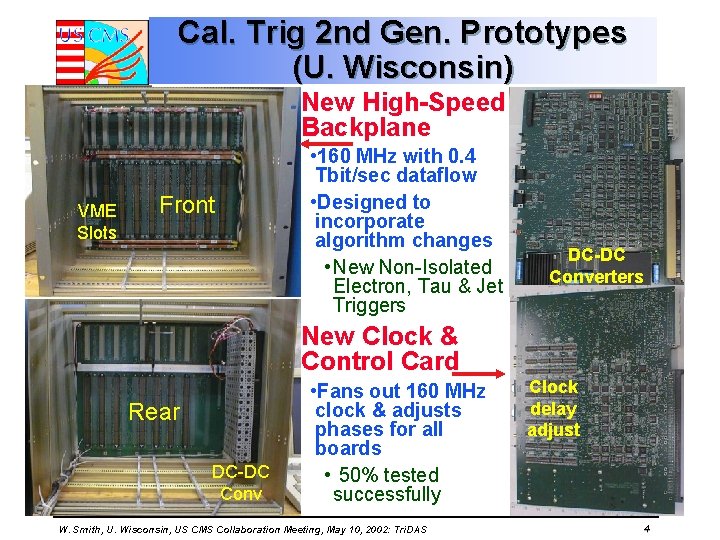 Cal. Trig 2 nd Gen. Prototypes (U. Wisconsin) New High-Speed Backplane VME Slots Front