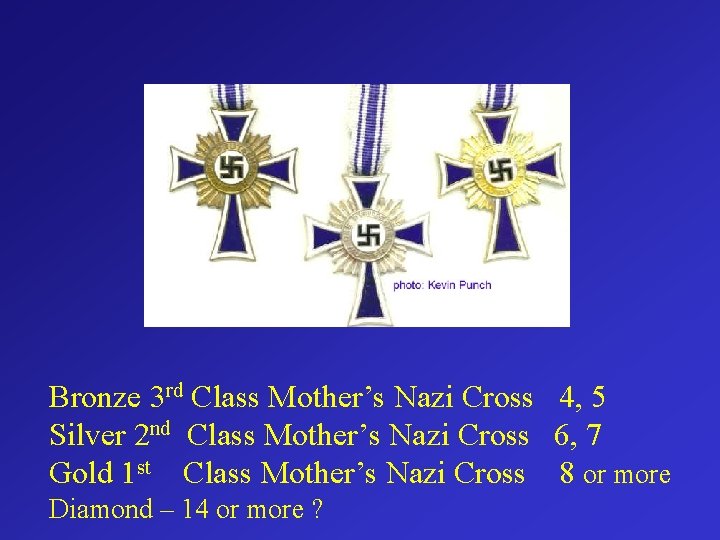 Bronze 3 rd Class Mother’s Nazi Cross 4, 5 Silver 2 nd Class Mother’s