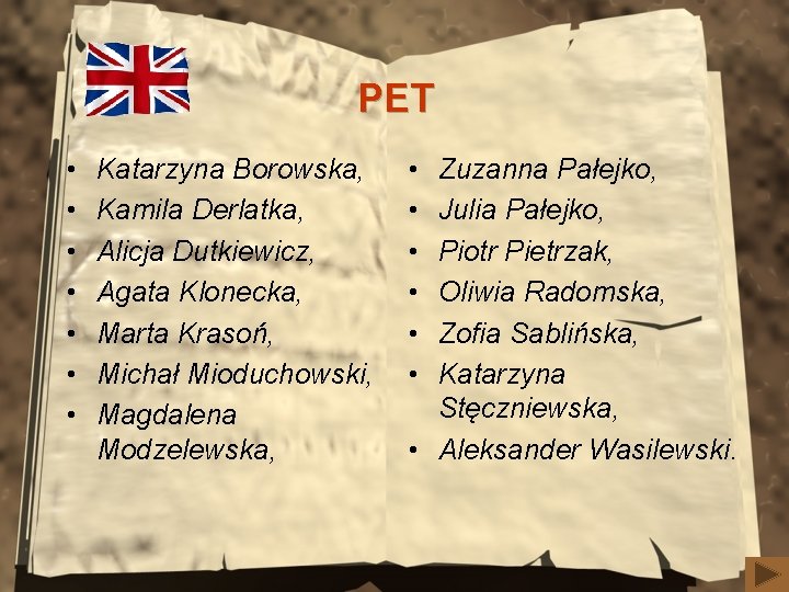 PET • • Katarzyna Borowska, Kamila Derlatka, Alicja Dutkiewicz, Agata Klonecka, Marta Krasoń, Michał