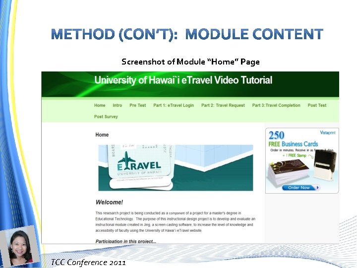 Screenshot of Module “Home” Page TCC Conference 2011 