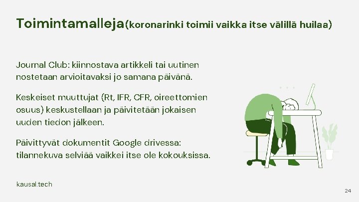 Toimintamalleja (koronarinki toimii vaikka itse välillä huilaa) Journal Club: kiinnostava artikkeli tai uutinen nostetaan Toimintamalleja (koronarinki toimii vaikka itse välillä huilaa) Journal Club: kiinnostava artikkeli tai uutinen nostetaan