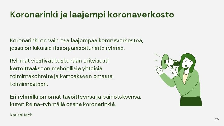 Koronarinki ja laajempi koronaverkosto Koronarinki on vain osa laajempaa koronaverkostoa, jossa on lukuisia itseorganisoituneita Koronarinki ja laajempi koronaverkosto Koronarinki on vain osa laajempaa koronaverkostoa, jossa on lukuisia itseorganisoituneita