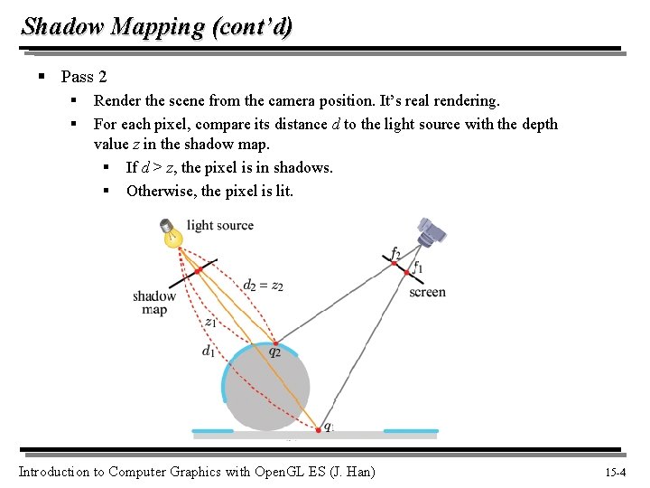Shadow Mapping (cont’d) § Pass 2 § § Render the scene from the camera