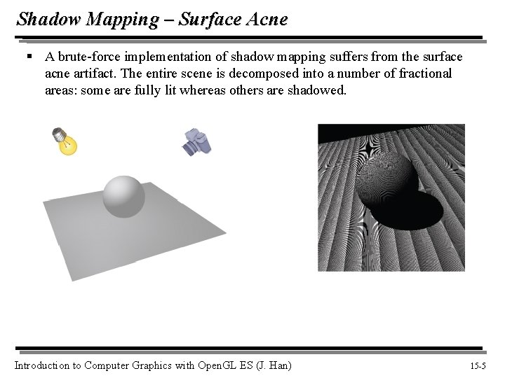 Shadow Mapping – Surface Acne § A brute-force implementation of shadow mapping suffers from