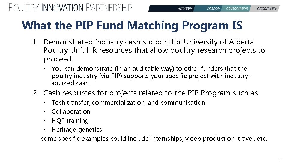 What the PIP Fund Matching Program IS 1. Demonstrated industry cash support for University