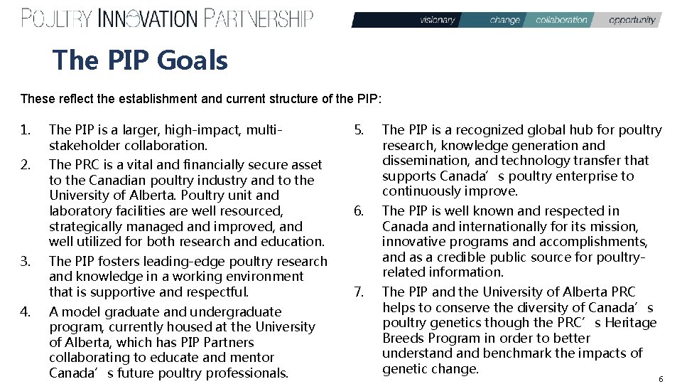 The PIP Goals These reflect the establishment and current structure of the PIP: 1.