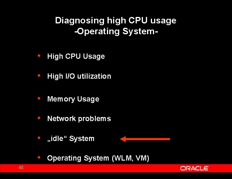 Diagnosing high CPU usage -Operating System- 48 • High CPU Usage • High I/O