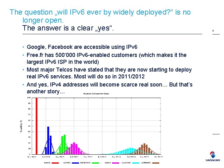 The question „will IPv 6 ever by widely deployed? “ is no longer open.