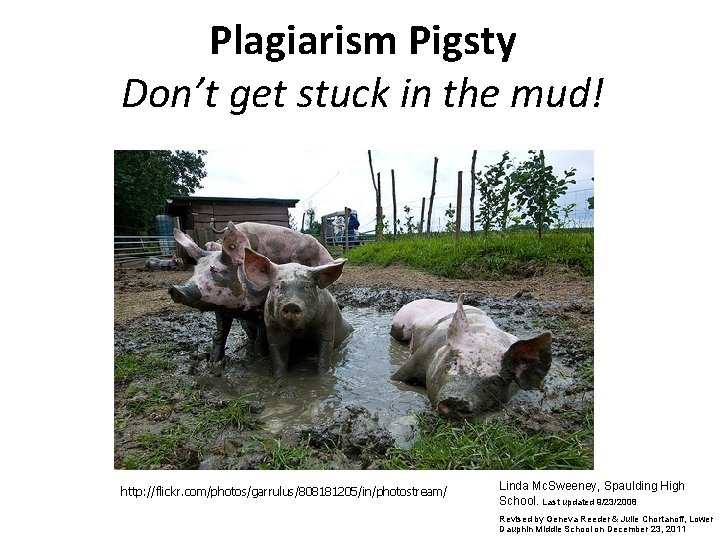 Plagiarism Pigsty Don’t get stuck in the mud! http: //flickr. com/photos/garrulus/808181205/in/photostream/ Linda Mc. Sweeney,