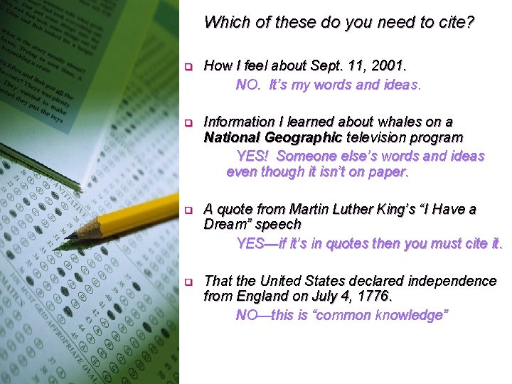 Which of these do you need to cite? q How I feel about Sept.