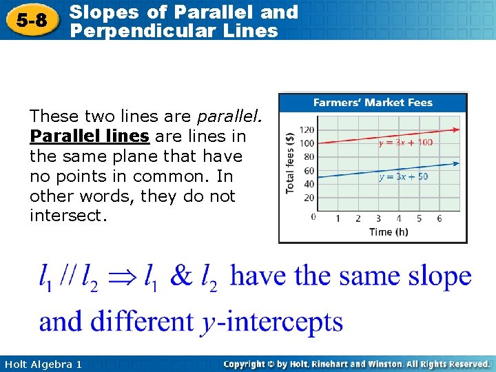 5 -8 Slopes of Parallel and Perpendicular Lines These two lines are parallel. Parallel