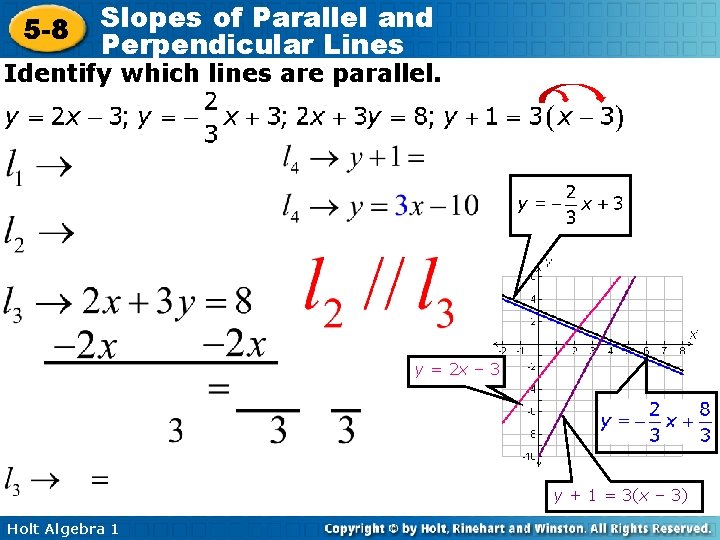 5 -8 Slopes of Parallel and Perpendicular Lines Identify which lines are parallel. y