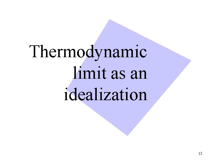 Thermodynamic limit as an idealization 13 Thermodynamic limit as an idealization 13