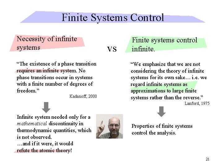 Finite Systems Control Necessity of infinite systems “The existence of a phase transition requires