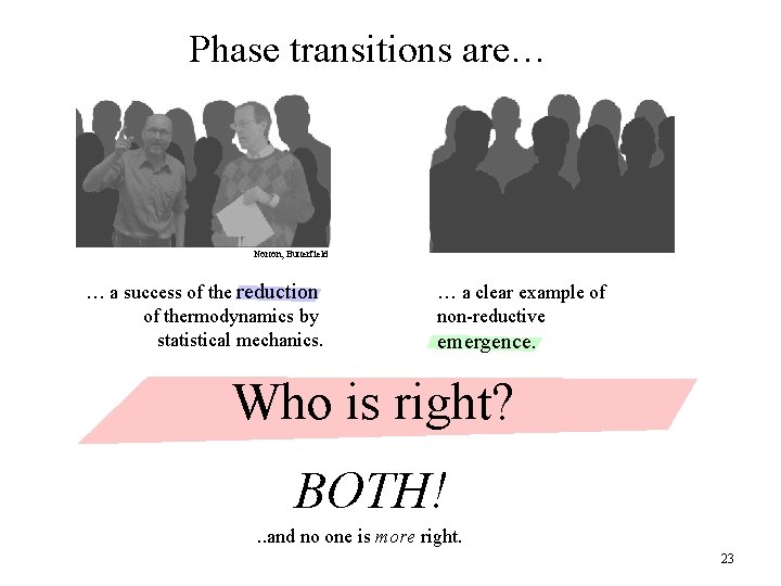 Phase transitions are… Norton, Butterfield … a success of the reduction of thermodynamics by Phase transitions are… Norton, Butterfield … a success of the reduction of thermodynamics by