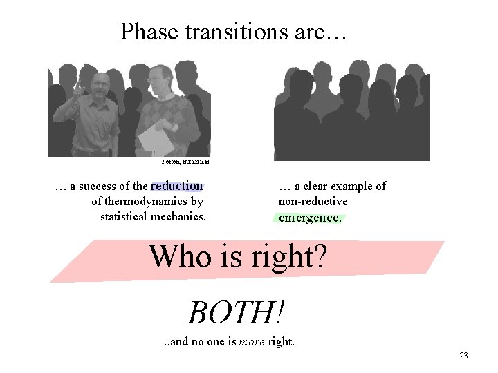 Phase transitions are… Norton, Butterfield … a success of the reduction of thermodynamics by