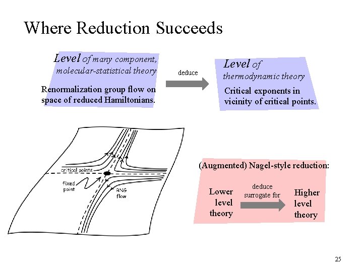 Where Reduction Succeeds Level of many component, molecular-statistical theory Renormalization group flow on space