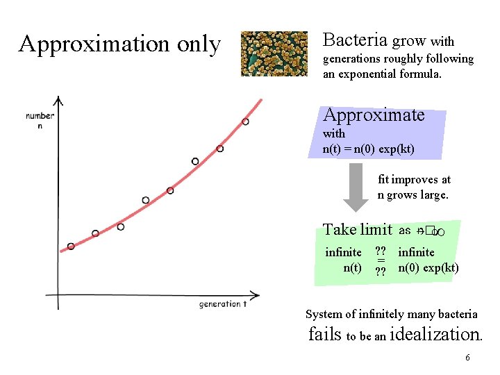 Approximation only Bacteria grow with generations roughly following an exponential formula. Approximate with n(t)