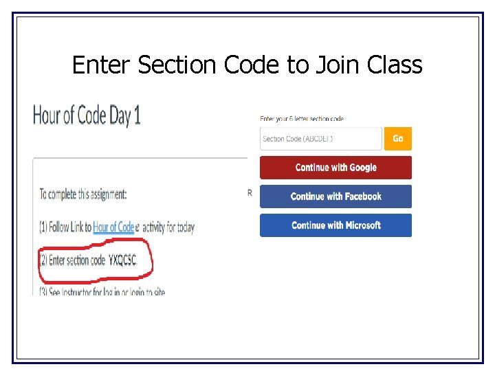 Enter Section Code to Join Class 
