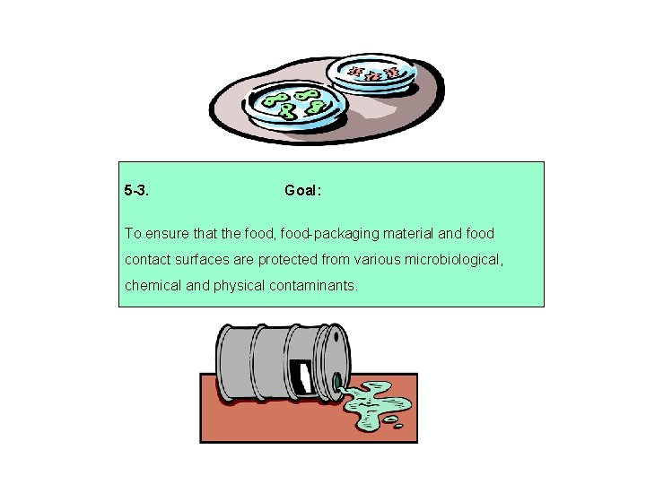 5 -3. Goal: To ensure that the food, food-packaging material and food contact surfaces