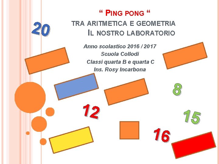 “ PING PONG “ 20 TRA ARITMETICA E GEOMETRIA IL NOSTRO LABORATORIO Anno scolastico