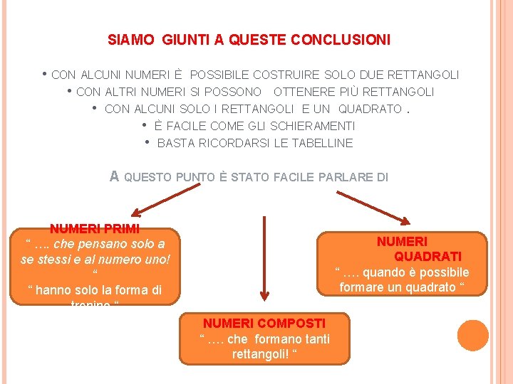 SIAMO GIUNTI A QUESTE CONCLUSIONI • CON ALCUNI NUMERI È POSSIBILE COSTRUIRE SOLO DUE