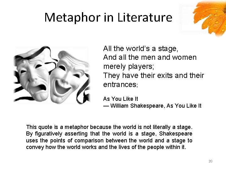 Metaphor in Literature All the world’s a stage, And all the men and women