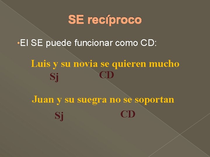 SE recíproco • El SE puede funcionar como CD: Luis y su novia se
