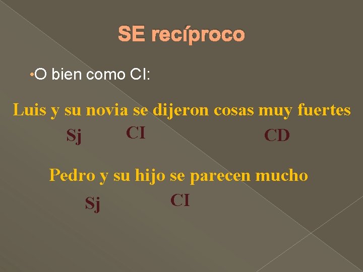 SE recíproco • O bien como CI: Luis y su novia se dijeron cosas SE recíproco • O bien como CI: Luis y su novia se dijeron cosas