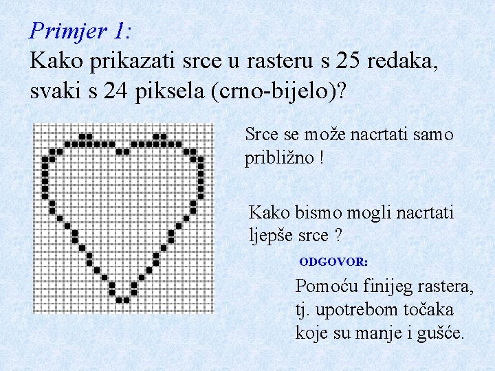 Primjer 1: Kako prikazati srce u rasteru s 25 redaka, svaki s 24 piksela